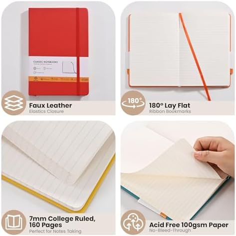 Lined Notebook Journals for Writing 5.5 x 8.2 inches, 160 Pages A5 Size with Expandable Pocket, Hardcover Notebooks for Work, 100GSM Paper (Assorted 8 Colors) - Image 3