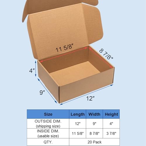 Wowxyz Shipping Boxes 12x9x4 Inches 20 Pack Corrugated Cardboard Brown Box - Image 2