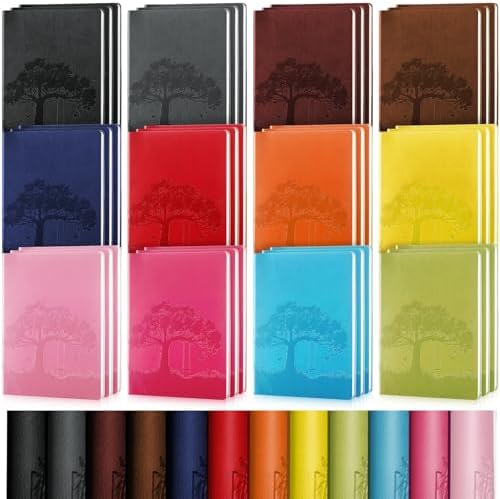 TaoBary A5 PU Leather Journals Bulk Colorful Tree Journal Notebook Soft Leather Cover Lined Ruled Writing Notebook for Back to School Office Group Team Volunteer(Bright Colors,36 Pcs) by TaoBary