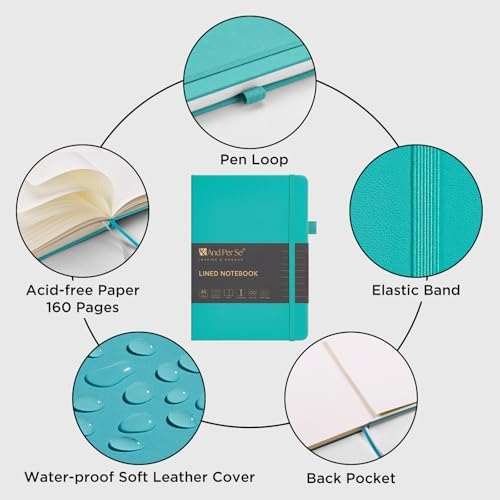 &And Per Se Lined Journal Notebook, 160 Pages, A5 5.7 x 8 inches College Ruled Thick Paper Notebook Journals for Writing, Hardcover Notebooks for Women Men Office School (1 Pack, Turquoise) - Image 4