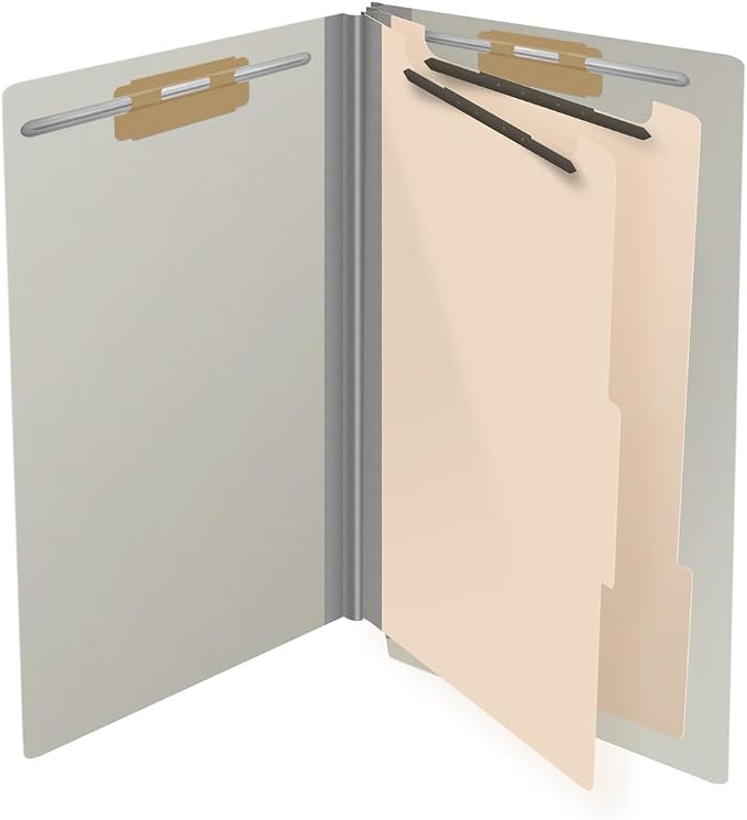 Ecom Folders End Tab Pressboard Classification Folders | Legal Size 25 Pt Stock with 2 Dividers and 2" Tyvek Expansion | Medical, Legal & Office Records Organizer | Light Gray, Box of 10 - Image 4