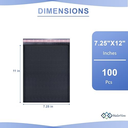 Black Bubble Mailers 7.25x12, Self Seal Poly Padded Envelopes #1, 100 Pack - Image 2