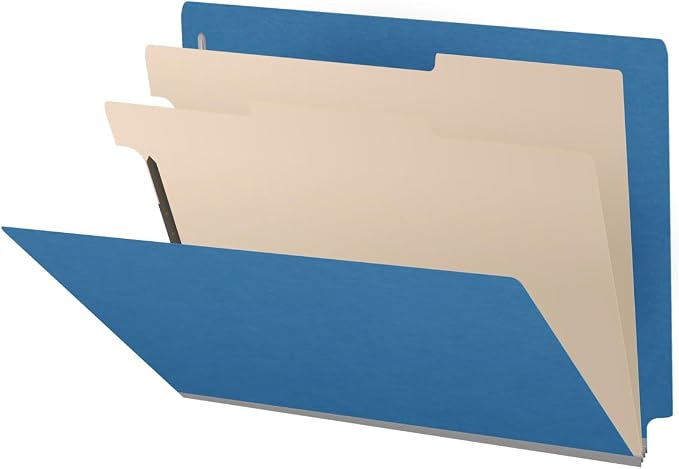 25 Pt. Pressboard Classification Folders, Full Cut End Tab, Letter Size, 2 Dividers, Royal Blue (Box of 10) by Ecom+Folders