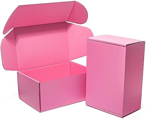 Timirog Shipping Boxes 9x6x4 Inches 25 Pack Pink Corrugated Cardboard Mailing Box for Small Business, Cute Tab Locking Literature Mailer Packaging Supplies for Packing Gifts Craft DVD by Timirog