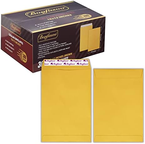 Bonfasvo 300 Pack 10x13 Brown Catalog Envelopes Peel & Seal Security Mailing Envelopes 120GSM Kraft Paper self Seal Envelopes for Invitations Papers Photos Documents Pictures Papers Files by Bonfasvo