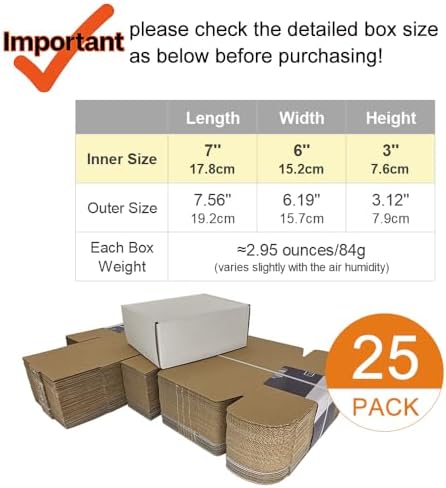7x6x3'' Corrugated Mailers, 25 Pack, Cardboard Shipping Boxes, White (CM763-25) - Image 2