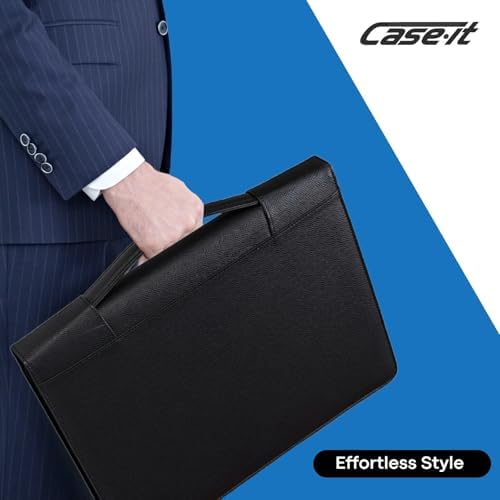 Case-it Executive Zipper Padfolio with Removable 3-Ring Binder and Letter Size Writing Pad, Pebbled Faux Leather Black (PAD-40) (Pack of 6) - Image 4