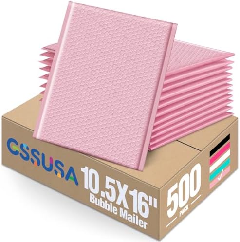 GSSUSA Light Pink Bubble Mailers 10.5x16" 500 Pack Padded Envelopes by GSSUSA