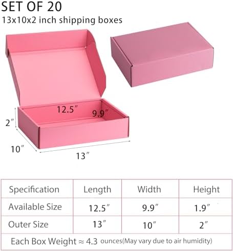 Pink Shipping Boxes 13x10x2 Inches, 20 Pack - Image 2