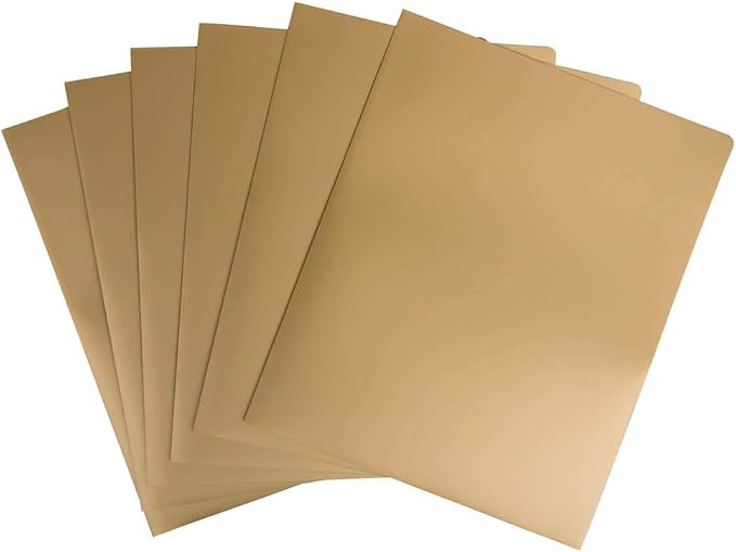 JAM PAPER Heavy Duty Plastic 2 Pocket Extra Tough School Folders - Gold - 6/Pack - Image 3
