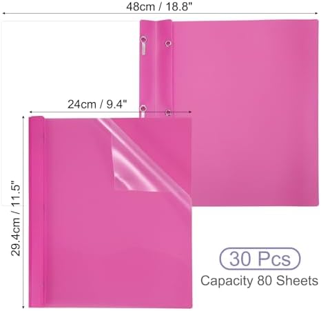 PATIKIL Plastic Report Covers with Prong, 30 Pcs 80 Sheet Clear Front Presentation Binders with 3 Metal Prong Fasteners Report Folder for Resume Documents Files Letter, Rose Red - Image 2