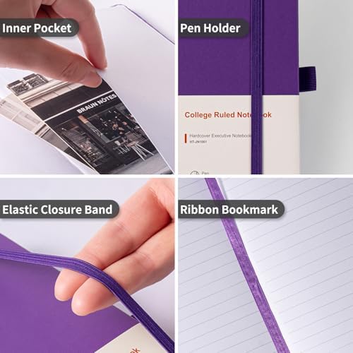 Heture Hardcover Notebooks, 6 Packs A5 Lined Journals Notebook for Writing 160 Pages, 8.2 x 5.5 inch, 6 Colors Classic Ruled Notebooks for College/Work/Travel (Lavender Purpl, 1 Pack) - Image 3