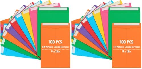 100 Pcs 9'' x 12'' Catalog Envelopes Self Adhesive 32lb Manila Envelopes Kraft Peel & Seal for Secure Mailing Storage Organizing for Office Business Home(Colorful) (Pack of 2) by Janlaugh