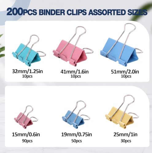 Jetec 200 Pcs Colorful Mixed Sizes Binder Clip Paper Clamp Metal Paper Clip - Image 2