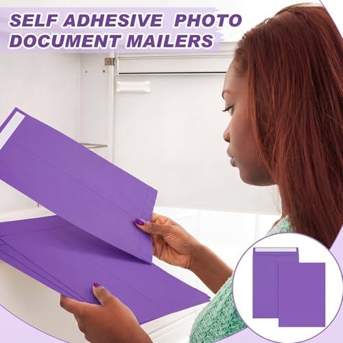 100 Pcs 9'' x 12'' Catalog Envelopes Self Adhesive 32lb Manila Envelopes Kraft Peel & Seal for Secure Mailing Storage Organizing for Office Business Home(Purple) - Image 6