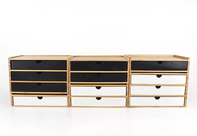 WAYUTO 3-Tier Bamboo Desktop Organizer Simple Wooden Tabletop Storage Organization Box Multi-Scene Drawer Units for Home Bathroom Office White 3-Drawer - Image 5