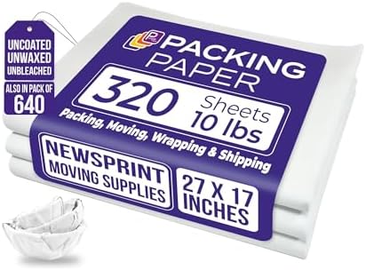 Purple Papers White Bulk Packing Paper | 320 sheets | 27" x 17" | 10 lb | Sheets for Moving - Newsprint Paper - Must Have in Your Moving Supplies | Newsprint Papers | Packaging Paper by PurplePapers