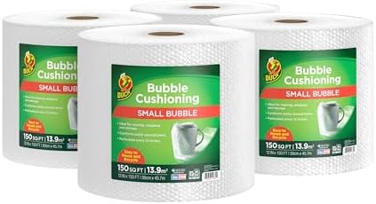 Duck Brand Small Bubble Cushioning Wrap for Moving & Shipping 600 FT Total - Bubble Packing Wrap for Extra Protection Packaging Boxes & Mailers - Clear Bubble Roll Moving Supplies 150 FT Each 4 Rolls by DuckBrand