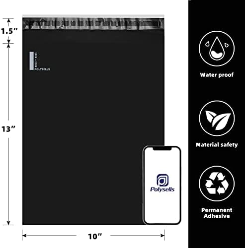 POLYSELLS 200 pcs 10x13 Inches Black Poly Mailers Shipping Envelopes, Strong Adhesive Sealing, Waterproof, and Tear-resistant Postal Mailing Bags for Small Business, Clothes, Non-Fragile Items - Image 2