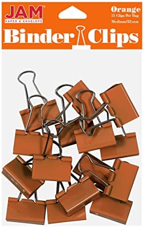 JAM PAPER Colorful Binder Clips - Medium - 1 1/4 Inch (32 mm) - Orange Binderclips - 15/Pack by JAMPaper