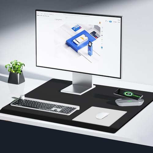 VASUHOME 32" x 20" Black Tempered Glass Desk Mat with Beveled Edge - Ergonomic Desk Protector, Dry Erase Surface, Ideal Table Top Protector for Home & Office by VASUHOME