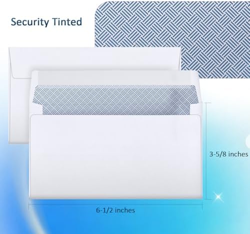 1000 Pack #6-3/4 Security Envelopes Self Seal - 3-5/8 x 6-1/2 Inch White Business Envelopes Peel and Seal Closure, 28 LB Windowless Blue Security Tinted Envelope Bulk - Image 2