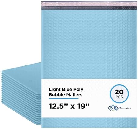 Light Blue Bubble Mailers 12.5x19 Poly Padded Envelopes #6, 20 Pack by MAILERVIEW