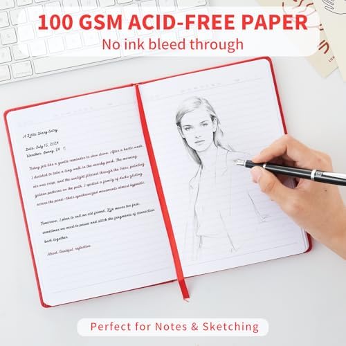 Heture Hardcover Notebooks, A5 Lined Journals Notebook for Writing 160 Pages, 8.2 x 5.5 inch, Red Colors Classic Ruled Notebooks for College/Work/Travel (Red, 1 Pack) - Image 4