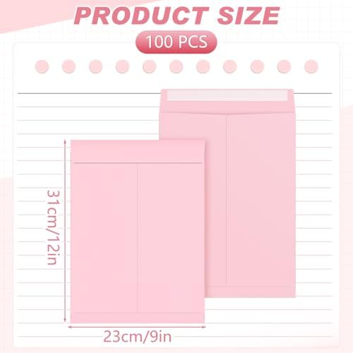100 Pcs 9'' x 12'' Catalog Envelopes Self Adhesive Manila, Pink - Image 2