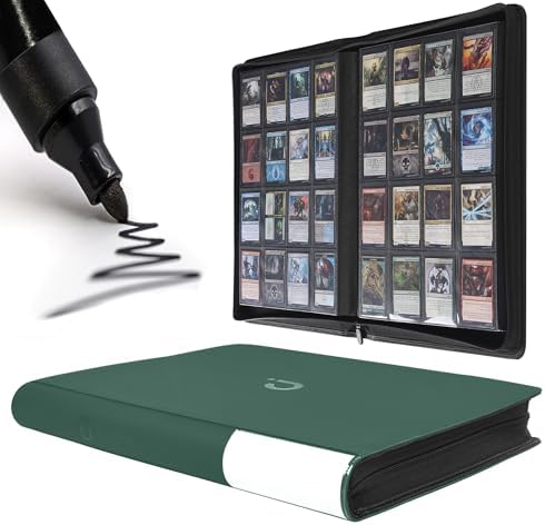 Premium Card Binder 16 Pocket - Fits 1600 Cards，4X4 Ringless Card Album with Sleeves for Trading Cards & Sports Cards（Model C，Blackish Green） by DDACCKIT