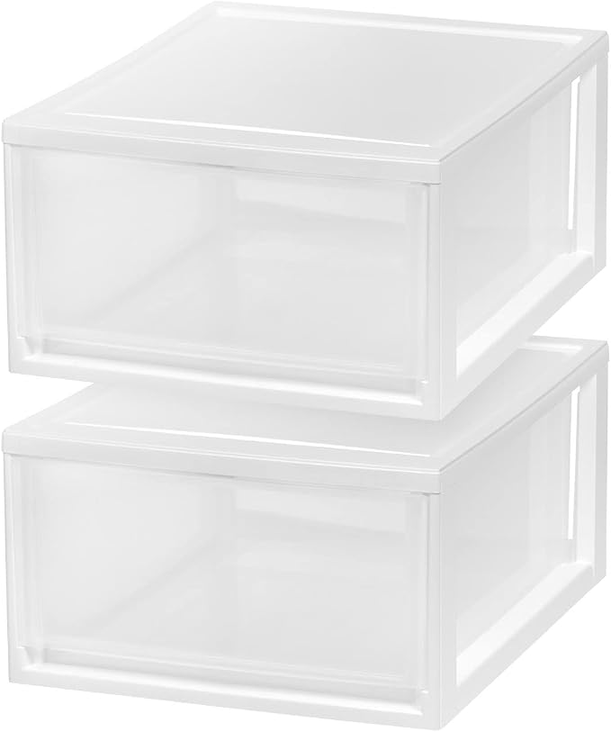 IRIS USA 2-Pack 30 Qt. Stacking Drawer Organizer with Sliding Drawer, White | Store clothing, accessories, pantry items, and household essentials around your home with organized storage solutions - Image 5