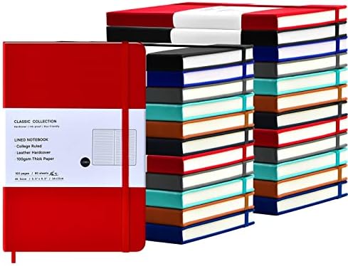 Coopay 24 Pack A5 Journal Notebooks Bulk, 160 Pages, 100GSM Thick Paper, 8.3 x 5.5 inch Hardcover Lined Leather Journals for Writing Office School Business,Bulk Notebook for Work Men Women(6 Colors) by Coopay