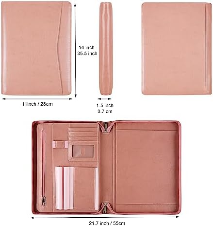 Pink Leather Portfolio for Women, Resume Portfolio Folder with Zipper, Customized Portfolio, Personalized Executive Portfolio Organizer, Vegan Leather Padfolio for Women, Custom - Image 6