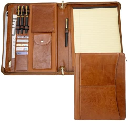 Zippered Leather Portfolio with Front Pocket for 8.5 x 11" Legal Pad by Geslun