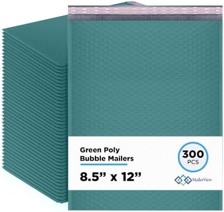 Green Bubble Mailers 8.5x12, Self Seal Poly Padded Envelopes #2, 300 Pack by MAILERVIEW