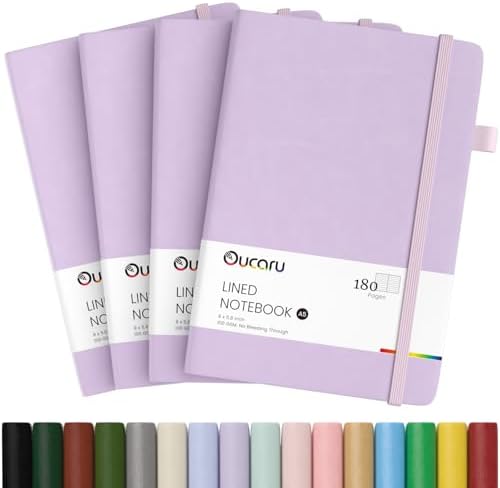 Oucaru 4 Pack A5 Lined Journal Notebook, 180 Pages 100 GSM Paper for Travel by Oucaru