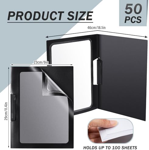 Yeaqee 25 Pcs Clear Report Covers with Clip Sliding Bar Locking Report Folder Cover Plastic Presentation Folders Binder Portfolio for Letter Size Document Paper Resume, Black 9 x 11.4 Inch - Image 2