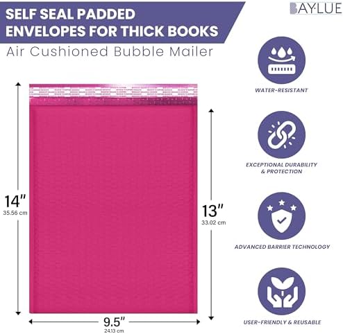 Hot Pink Bubble Mailers 10x13, Poly Padded Envelopes, 100 Pack Bulk - Image 2