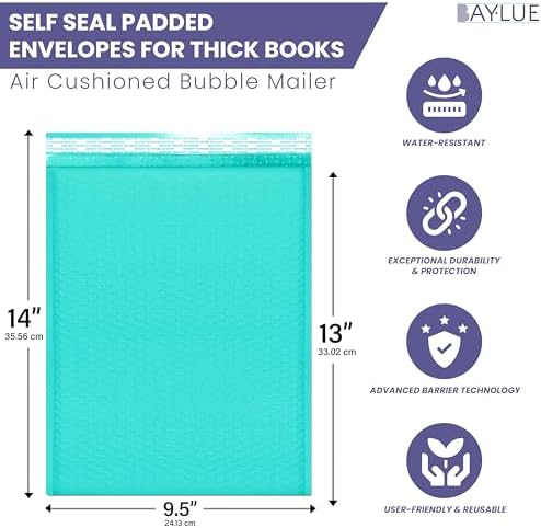 Teal Bubble Mailers 10x13, Self Seal Poly Padded Envelopes, 100 Pack Bulk - Image 2