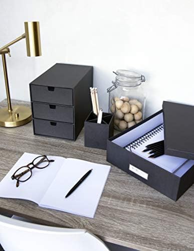 Bigso Box of Sweden Ingrid 3-Drawer Fiberboard Desk Organizer for Office Supplies & Accessories - Stackable Makeup Drawer Organizer - 6.3in x 9.9in x 8.1in - Blue (Pack of 2) - Image 2