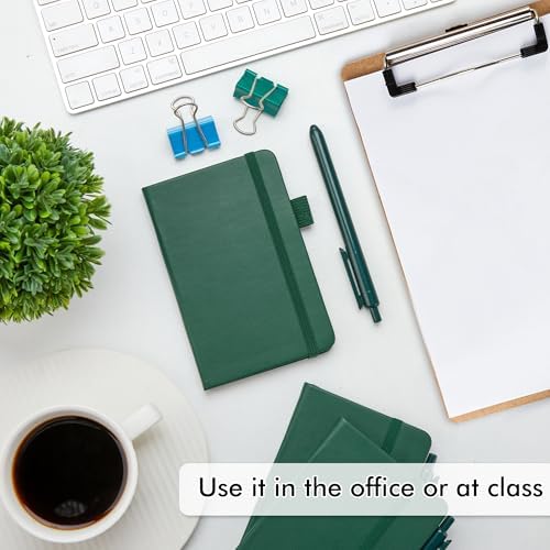 feela 15 Pack Pocket Small Notebooks Bulk, Mini Cute Notepads Hardcover College Ruled Lined Journals with Pen Holder for School Business Memos, with 15 Black Pens, 3.5”x 5.5”, A6, Dark Green - Image 4