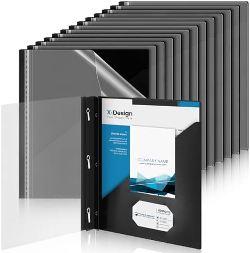 Teling 24 Pcs Presentation Folders with 3 Prong, Black Report Binder by Teling