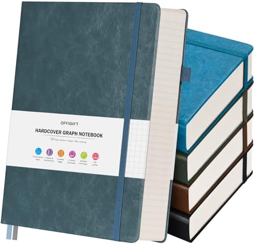 5 Pack Graph Paper Notebook Bulk, A5, 312 Numbered Pages Grid Journal Set by OFFIGIFT