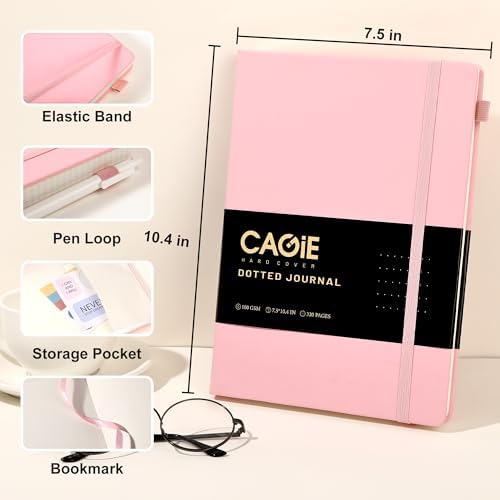 CAGIE Bullet Dotted Journal Notebook 320 Pages 100 GSM Paper Hardcover B5 Dot Grid Notebook Leather Journals for Writing Women Men Work Journaling, Pink - Image 5