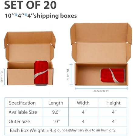 Kraft Brown Shipping Boxes 10x4x4 Inches, 20 Pack - Image 2