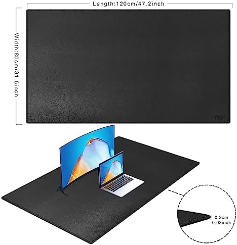 Cacoy 48" x 31.5" Leather Desk Pad, Large Gaming Mouse Pad for Desk, Office Desk Pad Blotter, XXXL Table Protector Mat, Waterproof Desktop Keyboard Mat Extended Mouse Mat (Black) - Image 3