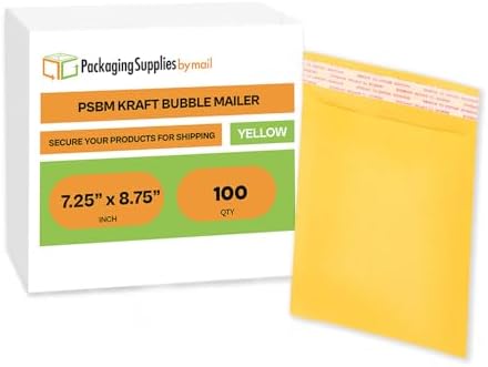 PSBM #DVD 100 PCS 7.25 x 9.75 Inch Kraft Bubble Mailers, Yellow Padded Envelopes, Self-Sealing Peel-Off Strip, Ideal for Shipping CD, DVD, Jewelry, Photos, Magazine, Books, Clothes and More - Image 2