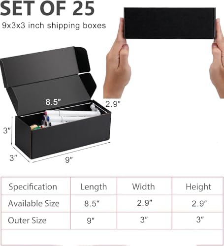 9x3x3 inch Black Shipping Boxes for Small Business- Set of 25 - Image 2