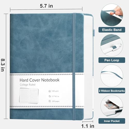 CAGIE Journal Notebook for Women Men Leather Journaling Diary Daily A5 Blue - Image 3