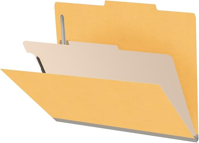 Heavy Duty End Tab Color Folders, 2/5 Cut ROC Top Tab, Letter Size, 1 Divider, Yellow (Box of 10) by Ecom+Folders